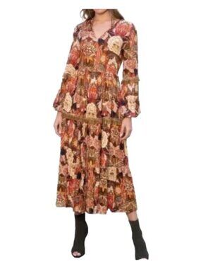 Anthropologie Barok Midi Dress Long Sleeve Multicolor Paisley Print Festival
